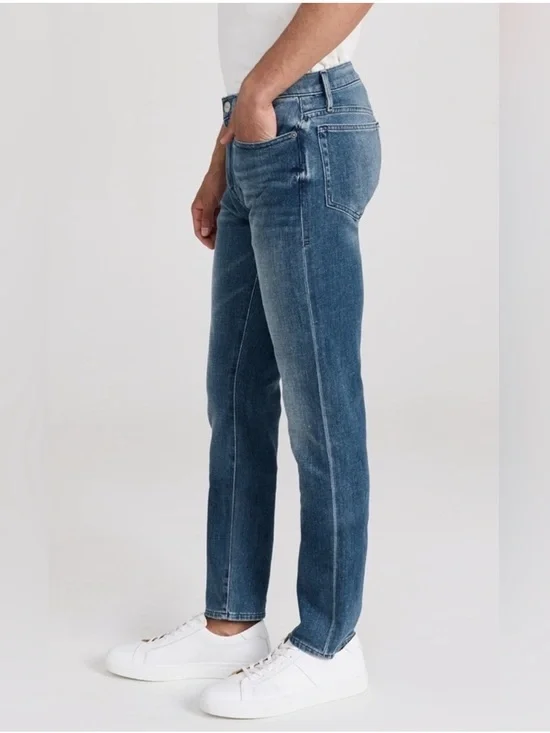 Frame Denim Men's L’Home Slim Straight Jeans in Mid Blue Wash - Picture 2 of 11